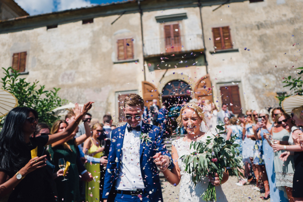 Image of Happy Bride and Groom came out from wedding venue